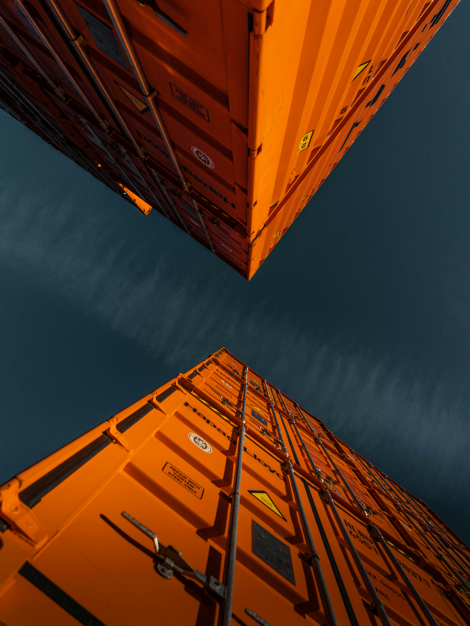 Shipping containers stacked